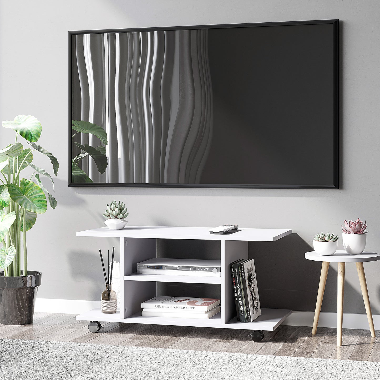 Modern TV Cabinet Stand Storage Shelves Table Furniture Bookshelf White