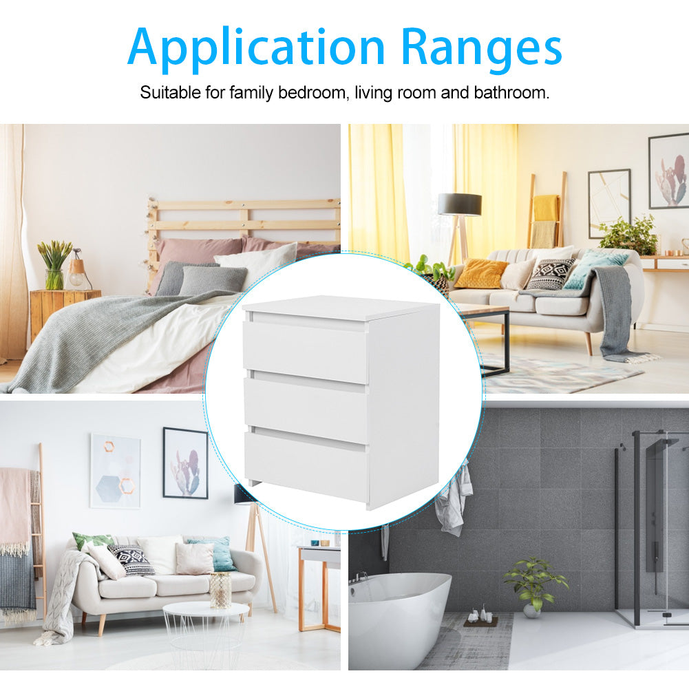 White Modern Bedside Table Cabinet Nightstand With 3 Storage Drawers Bedroom Furniture