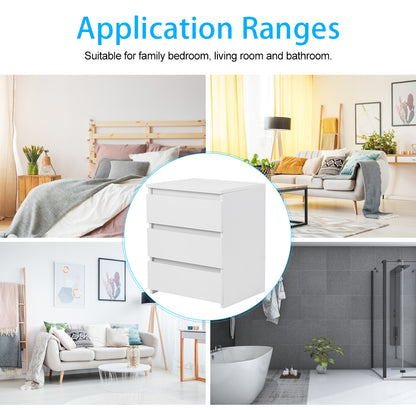 White Modern Bedside Table Cabinet Nightstand With 3 Storage Drawers Bedroom Furniture