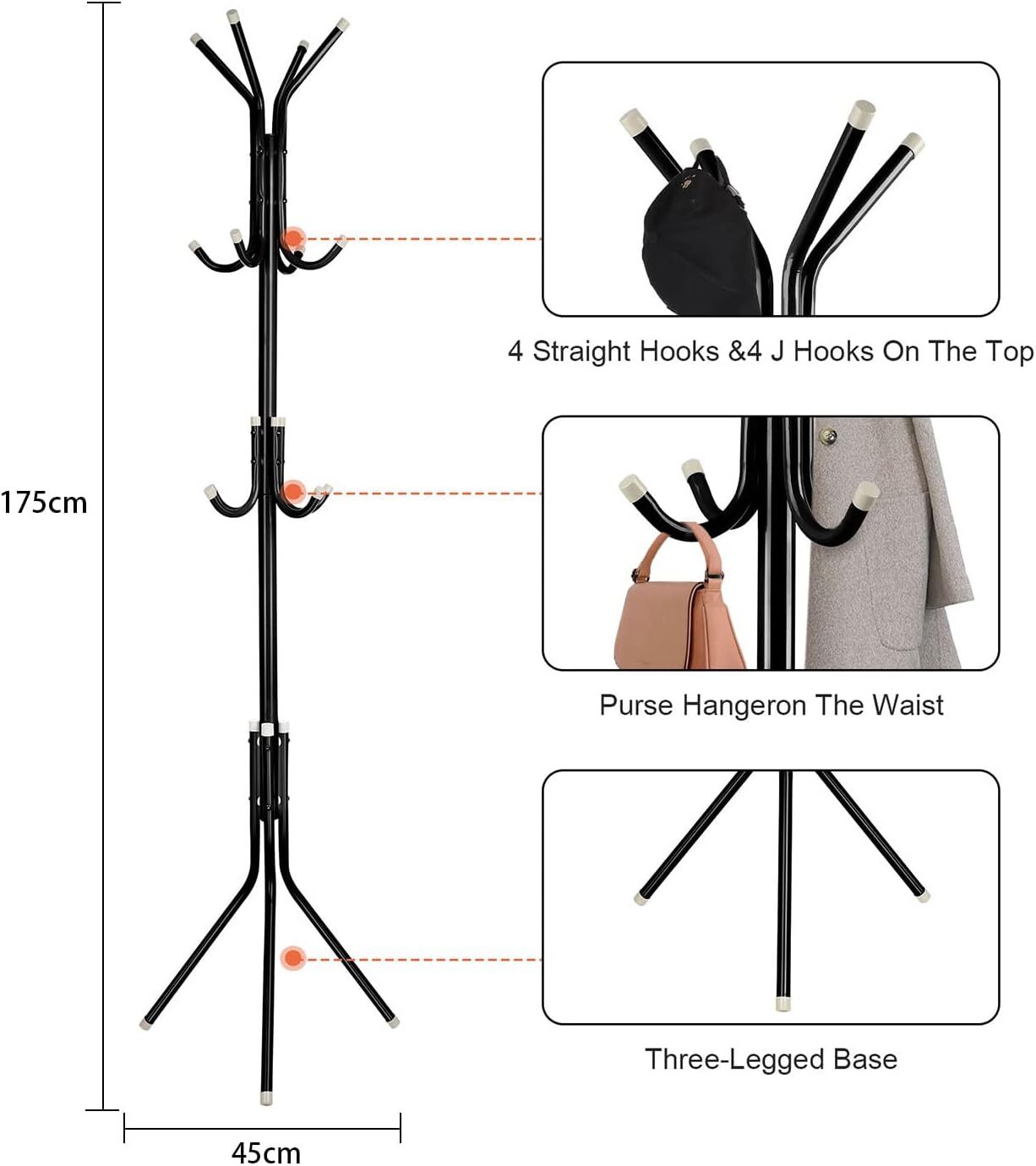 Coat Stand Coat, Hat, Jacket, Umbrella Floor Standing Rack Clothes Hanger  Hooks