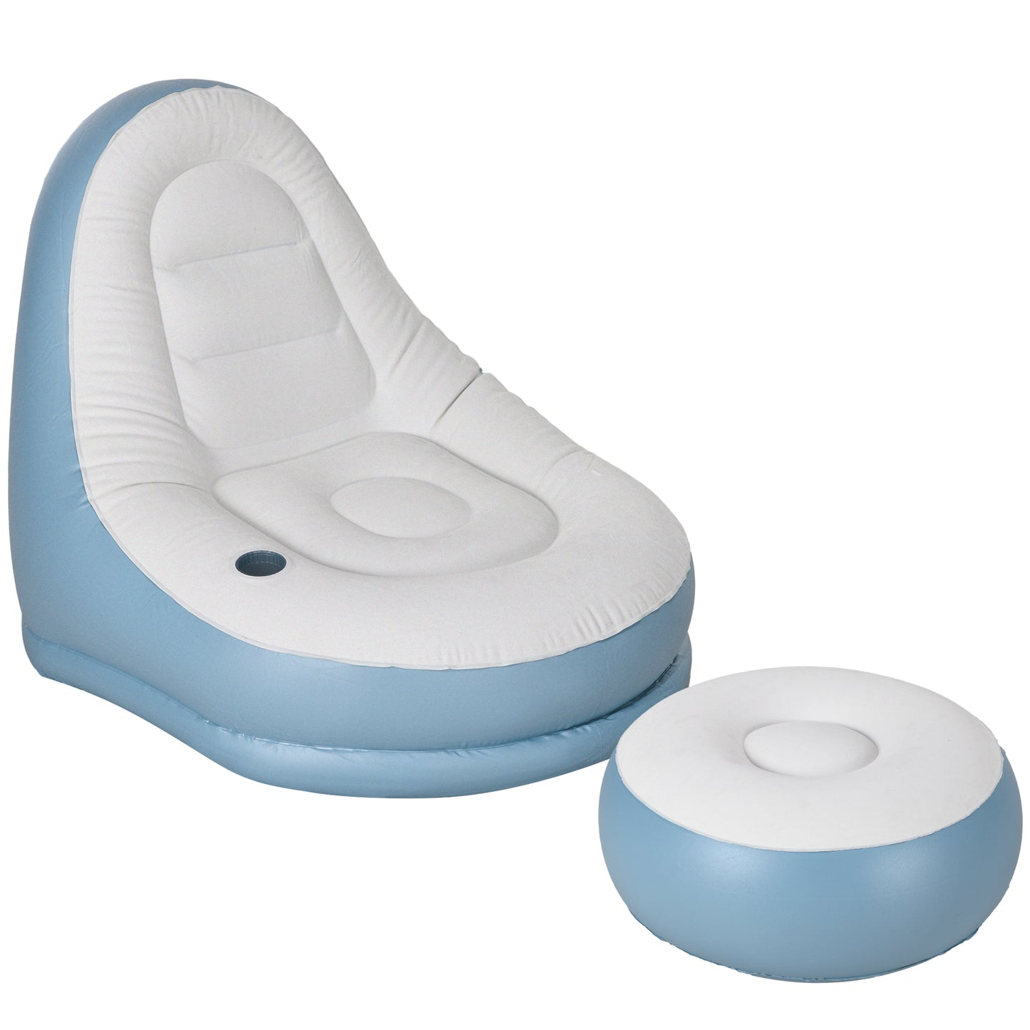Inflatable Tub Chair And Footstool - Blue/White