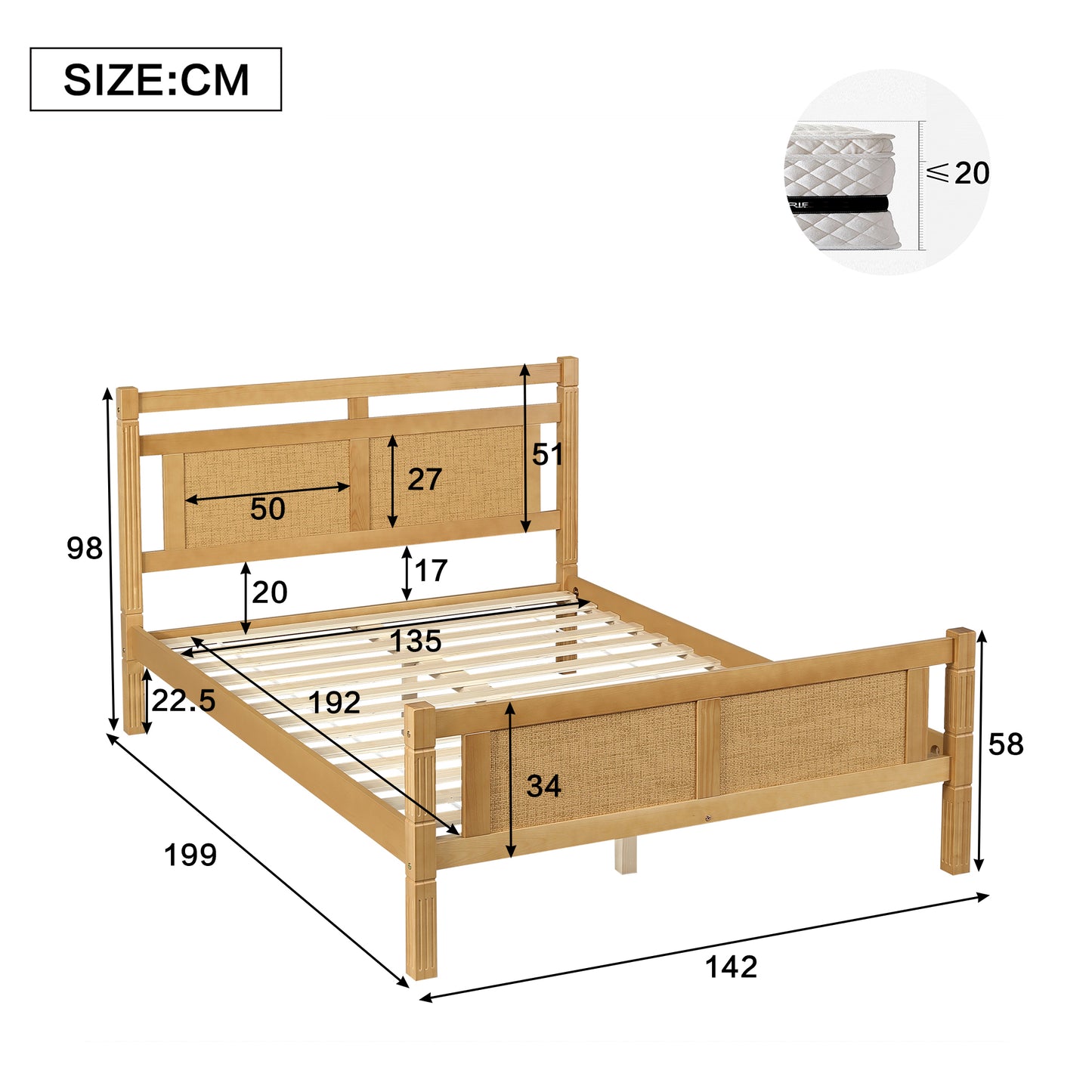 Wooden Bed, 4ft6 Double Bed , Wood Colour