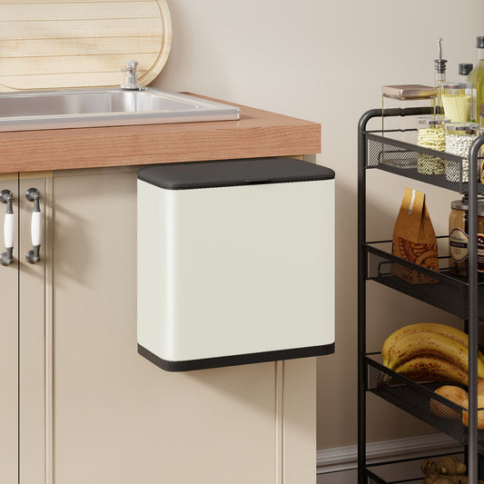 8L Hanging Kitchen Bin, Rubbish Bin With Lid And Removable Inner Bucket For Kitchen Cabinet Door, Under Sink, Office
