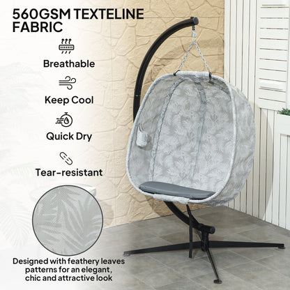 Hanging Egg Chair Outdoor Indoor Garden Swing Chair With Folding Basket, Garden Hanging Chair With Stand, Thickened Cushion, Cup Holder For Patio, Balcony, Grey
