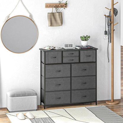 Bedroom Chest Of Drawers, 10 Drawer Dresser With Foldable Fabric Drawers And Steel Frame, Black