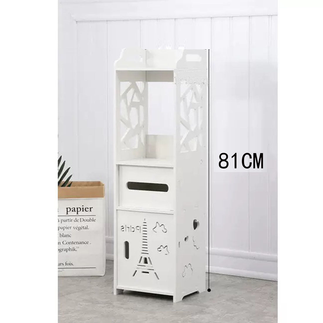 Bathroom Storage Waterproof Cabinet With Paper Drawer Tall White