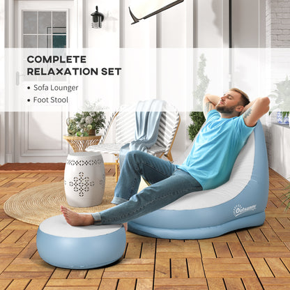 Inflatable Tub Chair And Footstool - Blue/White