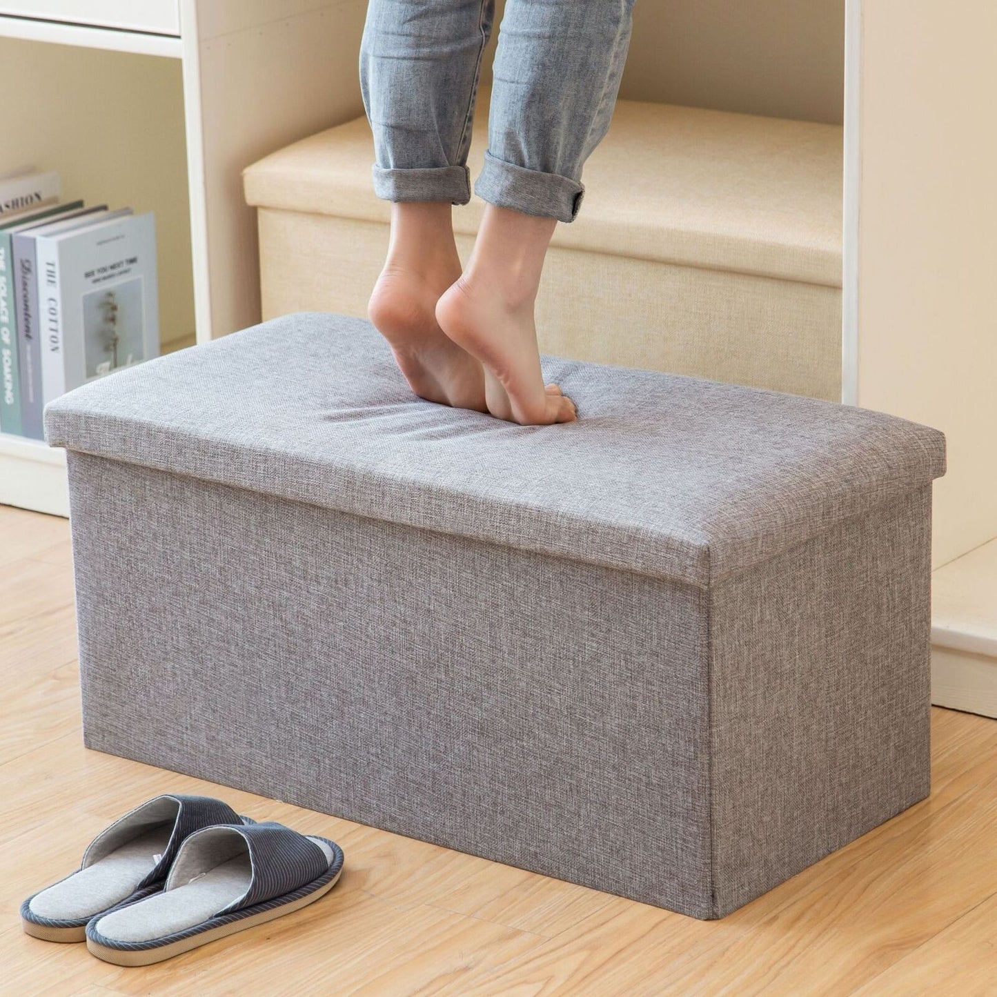 Storage Box Foldable Ottoman Seat Toy Storage Box Foot Stool Bench Home Stool UK