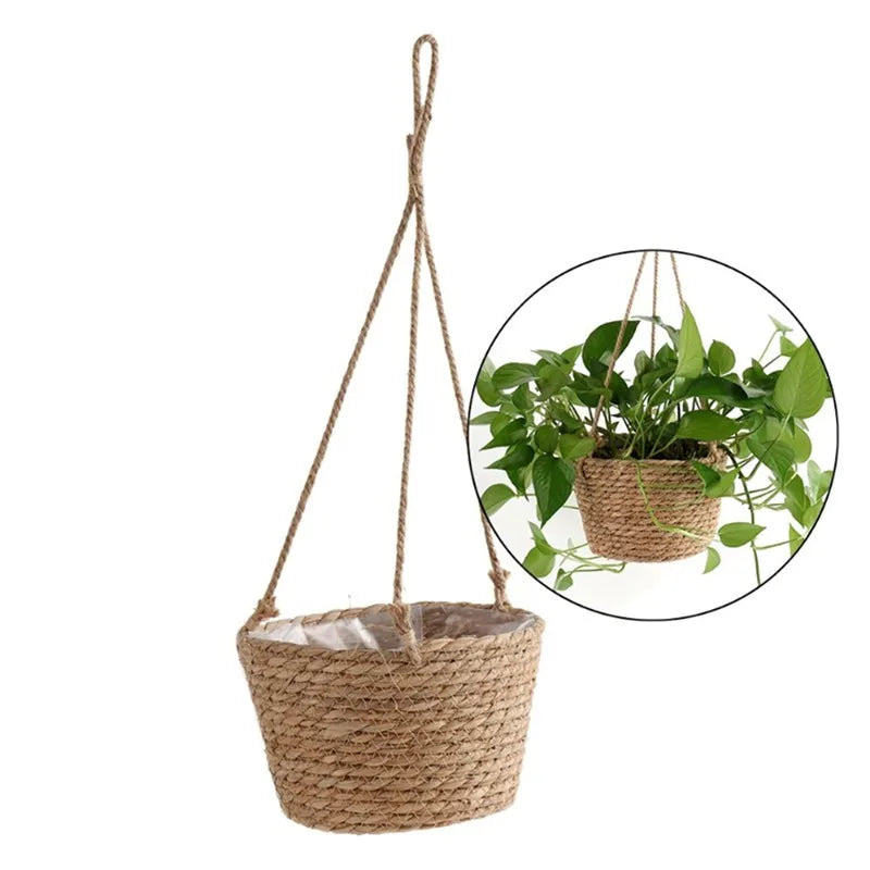 Garden Hanging Planter Macrame Plant Storage Basket Jute Rope Woven Indoor Outdoor Flower Pot Holderrs Plant Hangers Home Decor