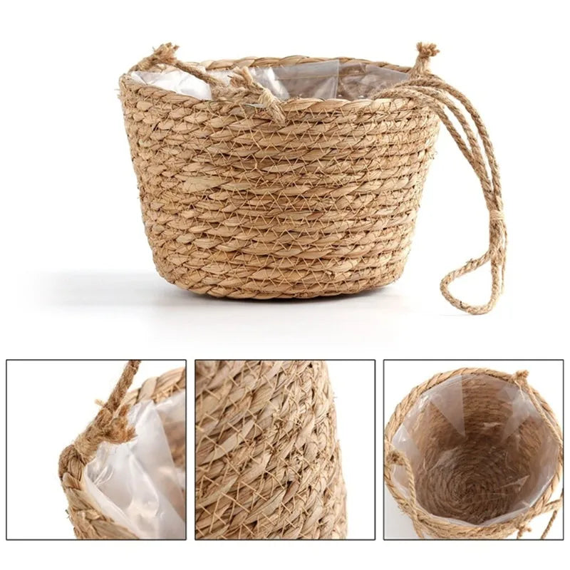 Garden Hanging Planter Macrame Plant Storage Basket Jute Rope Woven Indoor Outdoor Flower Pot Holderrs Plant Hangers Home Decor