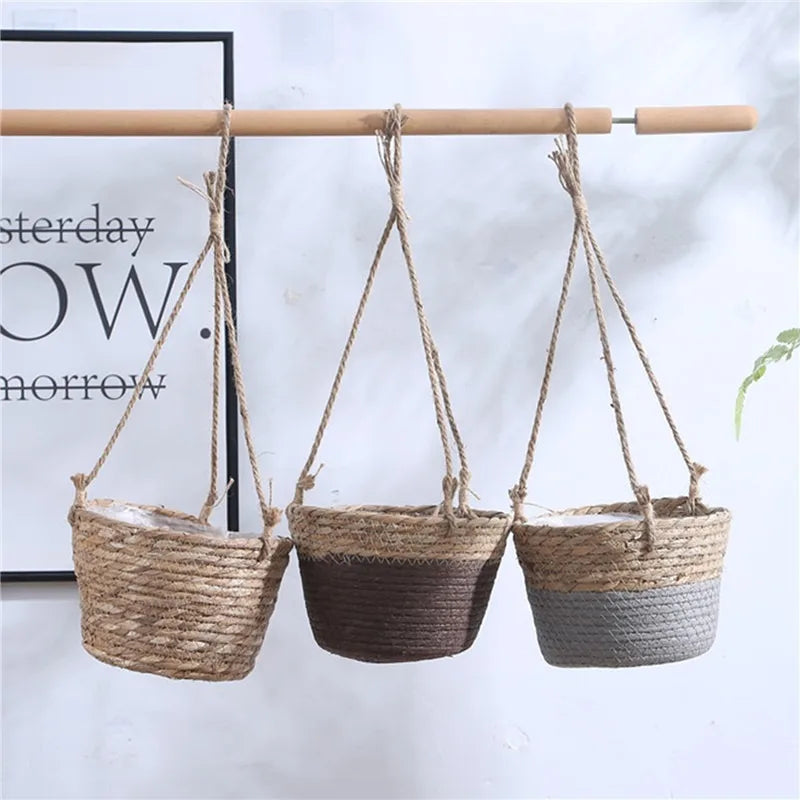 Garden Hanging Planter Macrame Plant Storage Basket Jute Rope Woven Indoor Outdoor Flower Pot Holderrs Plant Hangers Home Decor