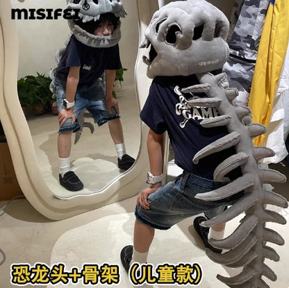 New Dinosaur hat Celebrity-Style Plush Cartoon Skeleton Headgear Halloween Costume Plush Toy Funny Doll Soft Surprise Gift