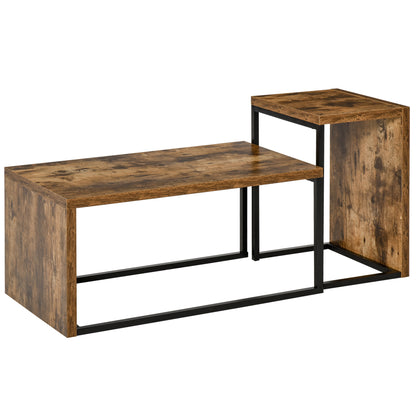 Nesting Coffee Table Set Of 2, Industrial Stacking Side End Tables With Metal Frame , Rustic Brown