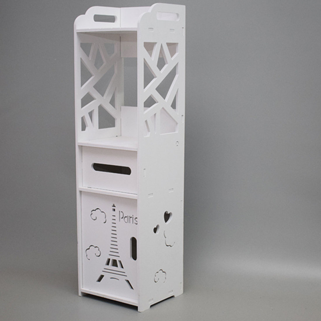 Bathroom Storage Waterproof Cabinet With Paper Drawer Tall White