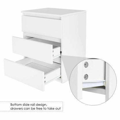 White Modern Bedside Table Cabinet Nightstand With 3 Storage Drawers Bedroom Furniture