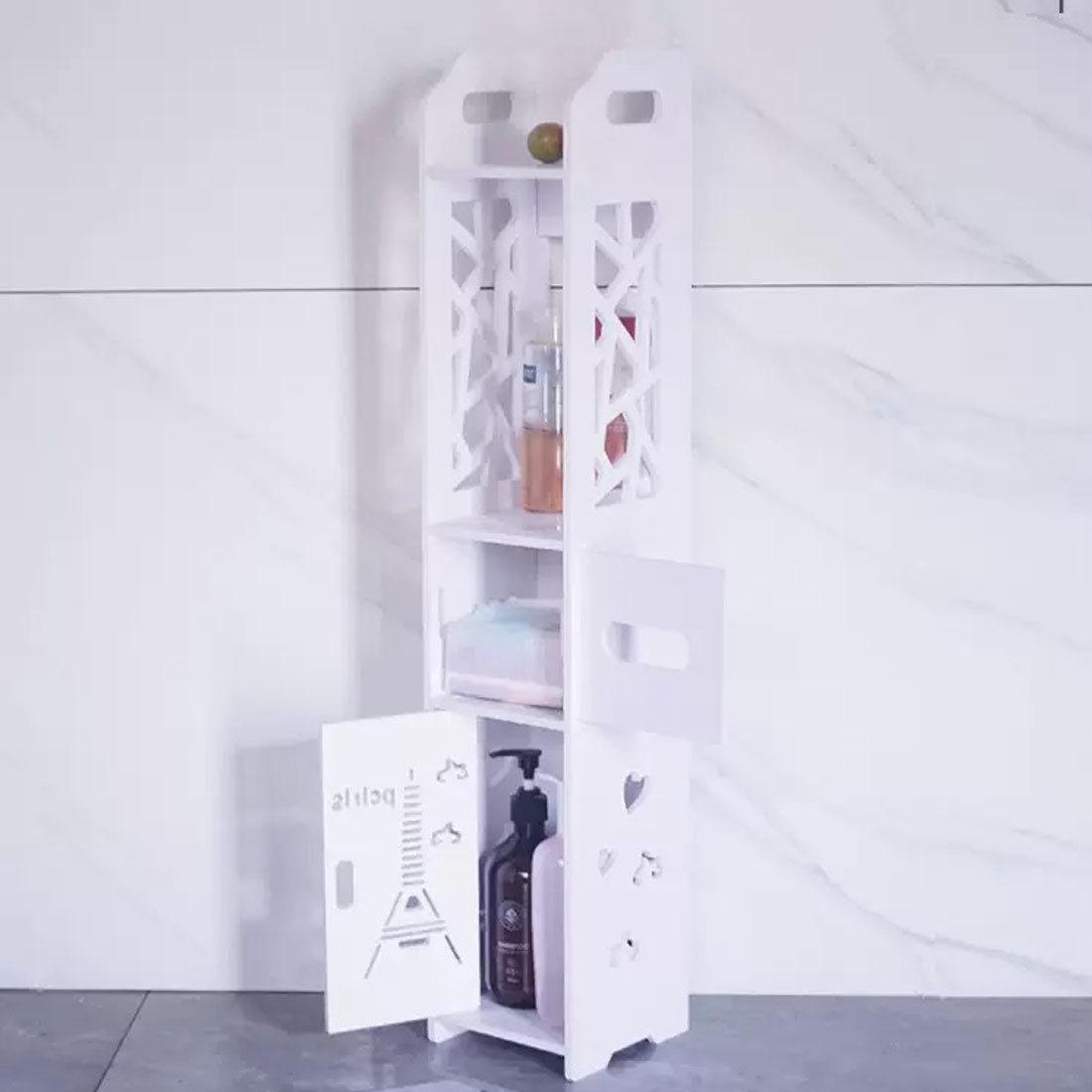 Bathroom Storage Waterproof Cabinet With Paper Drawer Tall White