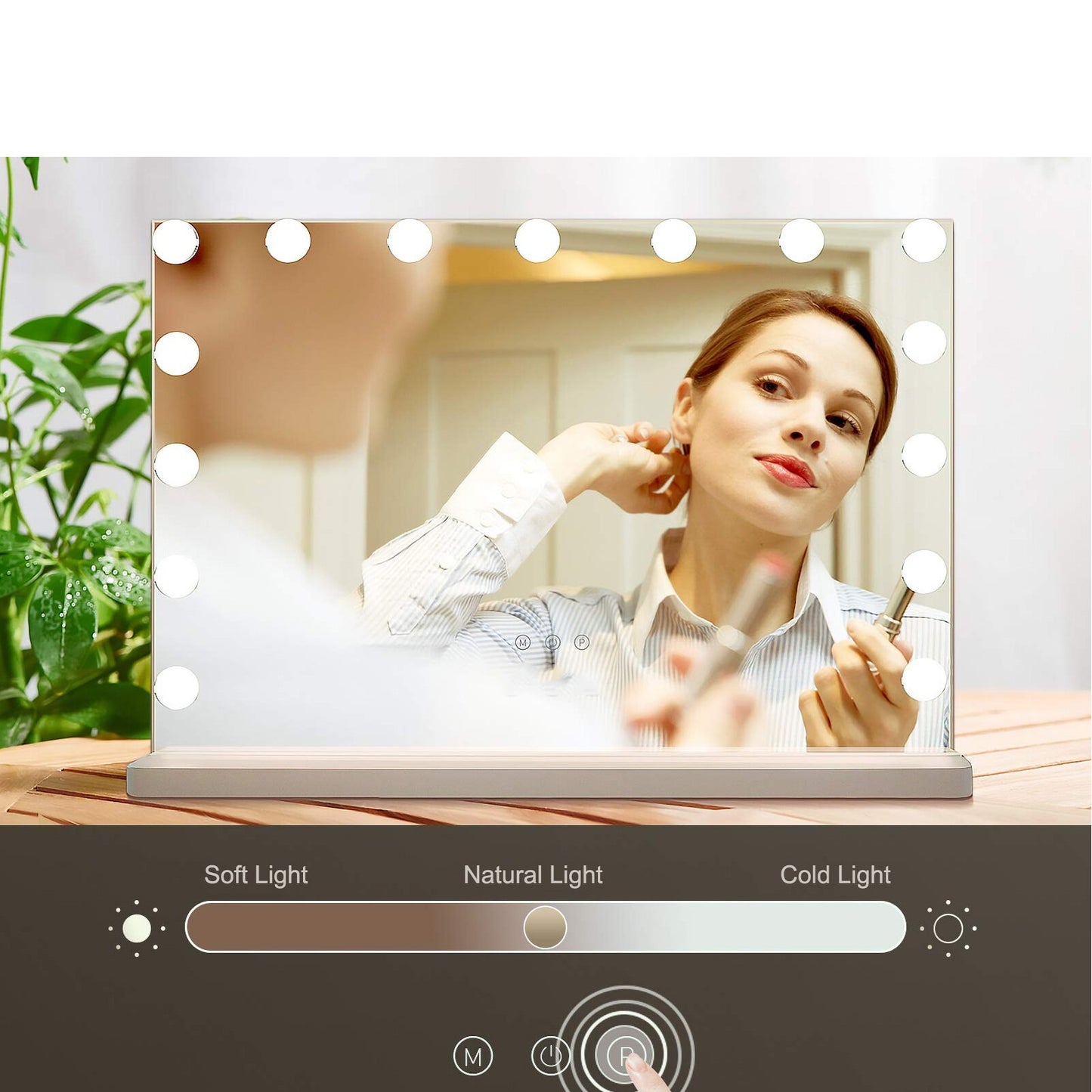 15 Bulb Large Hollywood Make-up Mirror Lighting 58*46cm w/USB Charging