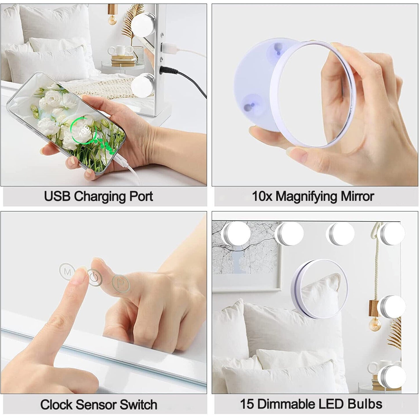 15 Bulb Large Hollywood Make-up Mirror Lighting 58*46cm w/USB Charging